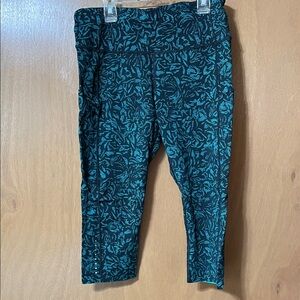 lululemon athletica Black Leggings with Teal Leaf Print